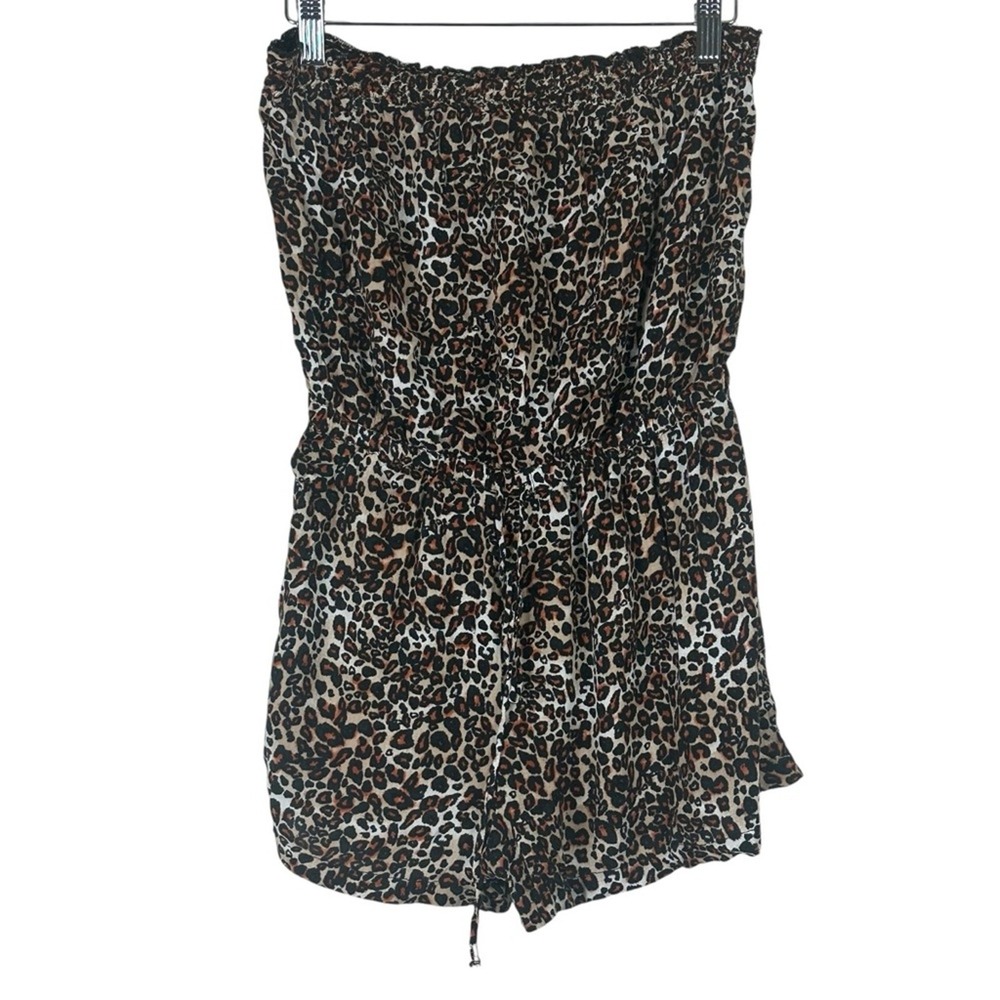 Eye Candy Strapless Romper Womens M Brown Leopard Print Smocked Y2K Bratzcore